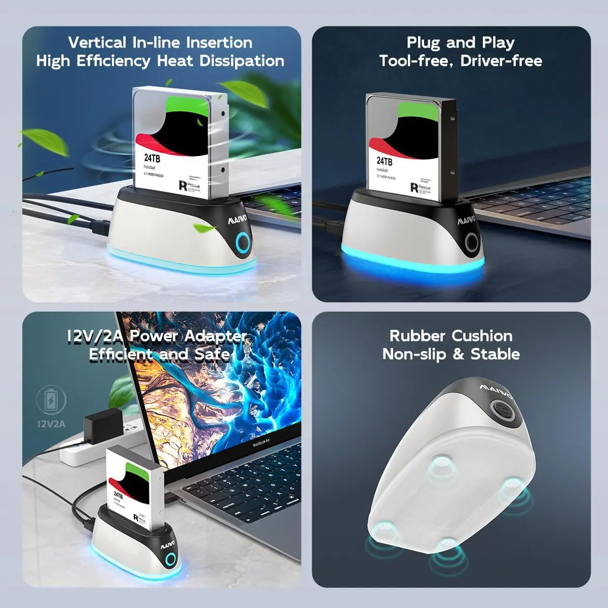 محطة إرساء القرص الصلب MAIWO USB 3.0 إلى محول SATA لصندوق قارئ HDD SSD 2.5 3.5 بوصة يدعم 24 تيرابايت