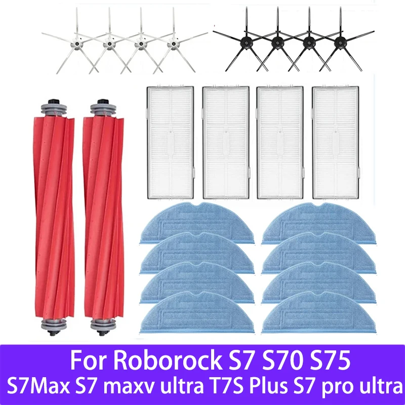For Roborock S7 S70 S75 S7Max S7 MaxV Ultra T7S Plus S7 Pro Ultra Accessories Main Brush HEPA Filter Mops Robot Vacuum Cleaner