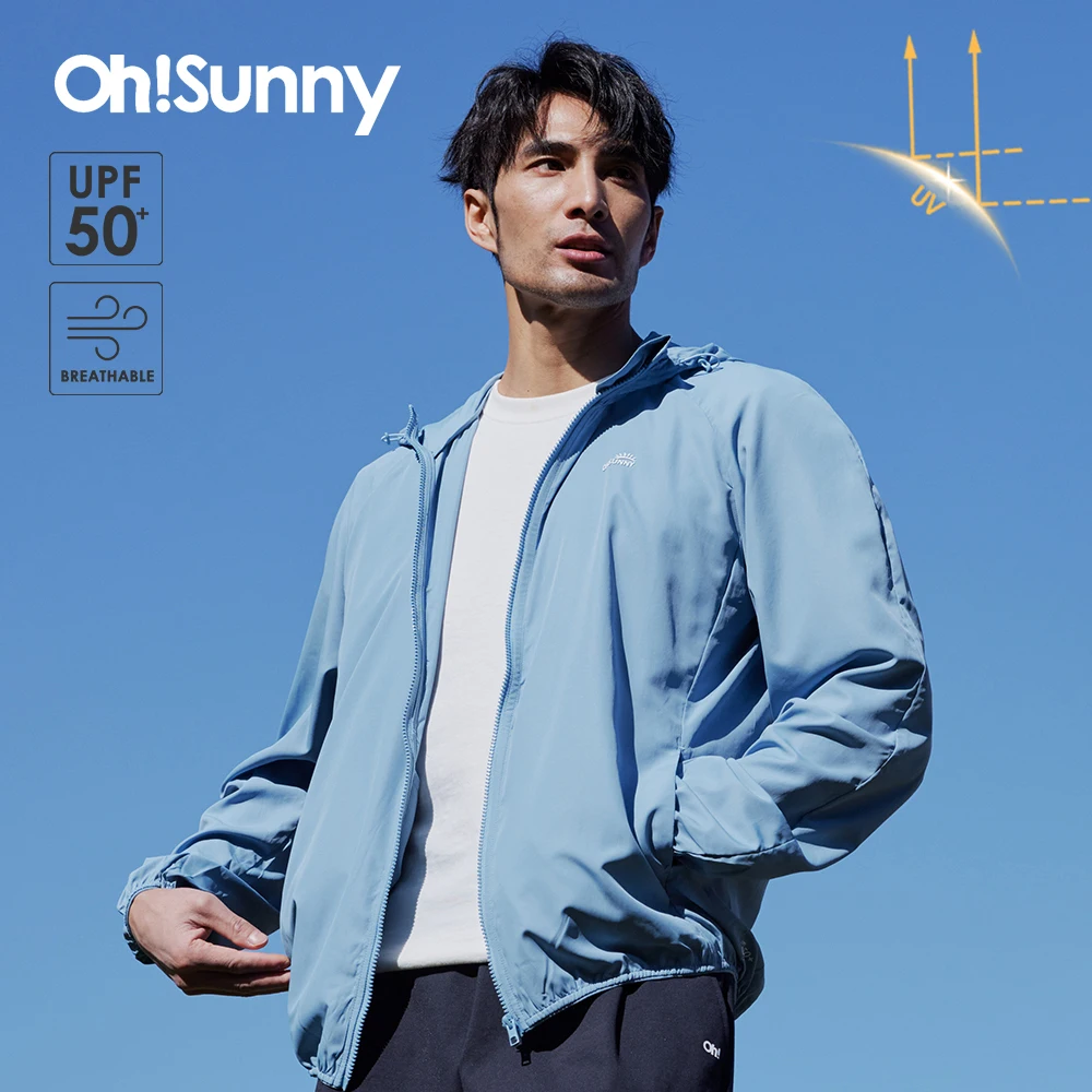 

OhSunny Men Sunscreen Jacket Long Sleeve Breathable Anti-UV UPF 50+ Clothing Sports Skin Protective Coat Windcoat for Outdoor