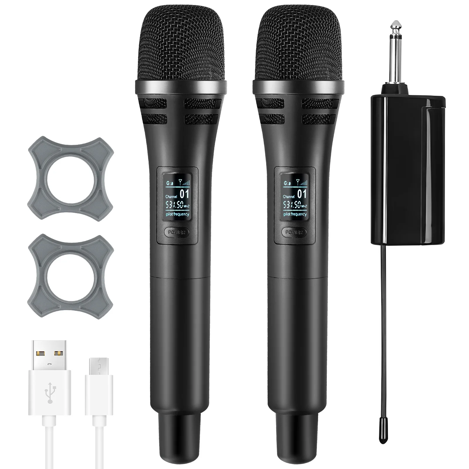 

Wireless Microphone 2 Channels UHF Fixed Frequency Handheld Mic Micphone For Party Karaoke Professional Church Show Meeting