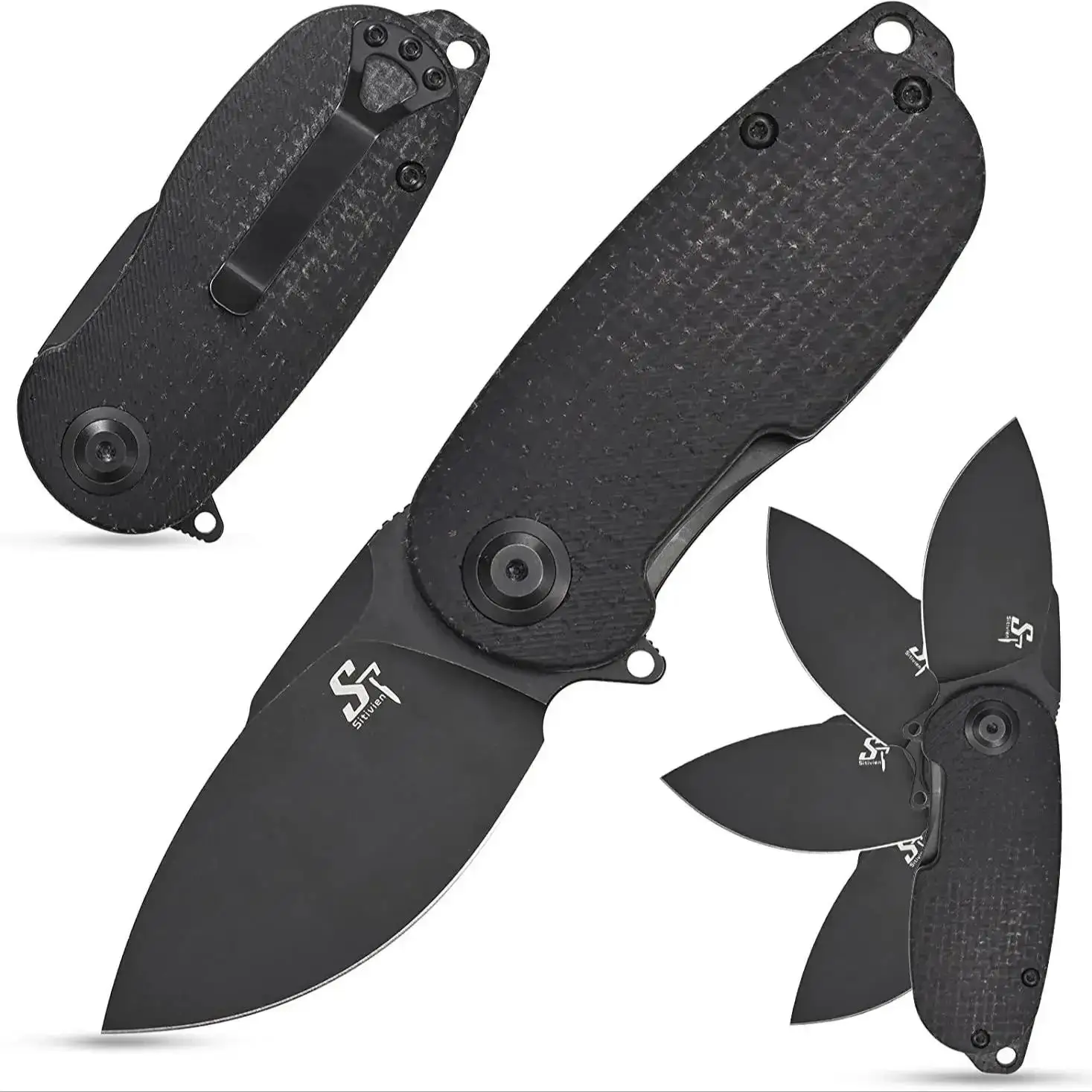 Sitivien ST150 Pocket Folding Knife 14C28N Black Stonewashed Blade Micarta Handle EDC Tool Knifes for Working Camping Collection