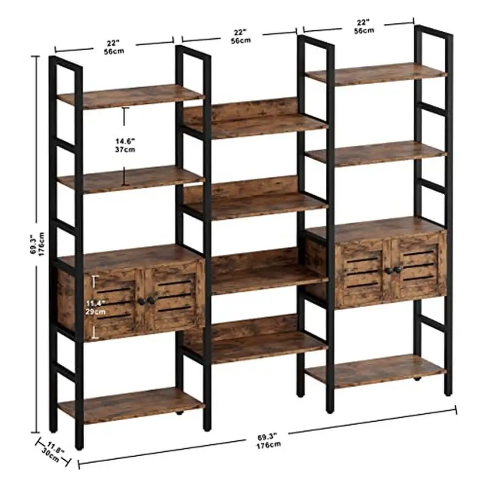 Rustic Display Shelf Cabinet with Louvered Doors 5-Tier Solid Wood Storage Organizer Home Office Furniture