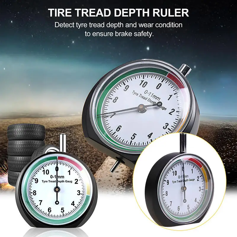 

Dial Type Tyre Depth Gauge Wheel Tire Tread Ruler​ Measurement Tire Ruler Pointer Tread Pattern Depth Gauge