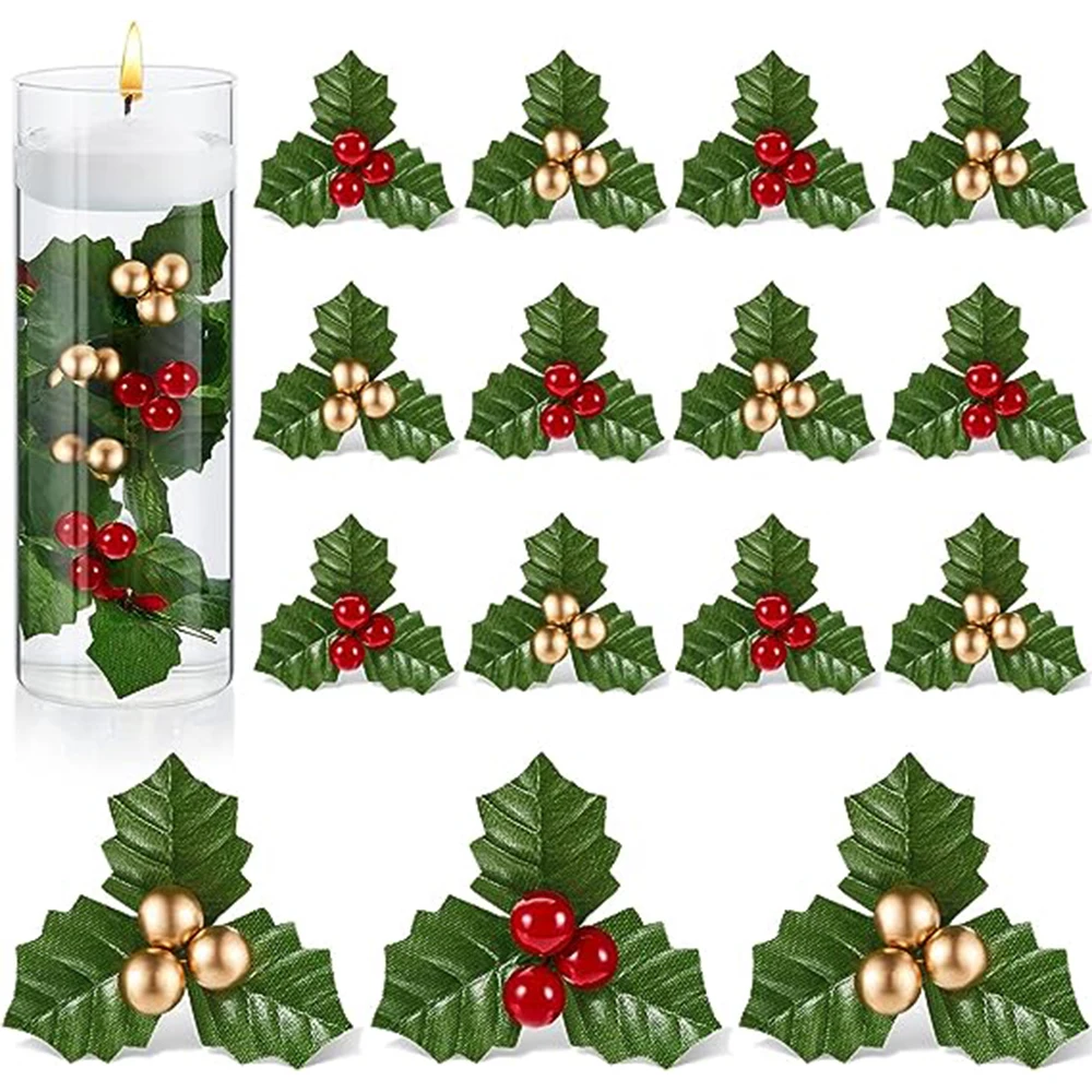 

30pcs Christmas Holly Berries Faux Berry Flower Wreath Arrangement Fillers Party Xmas Vase Fillers Floating Candle Decoration