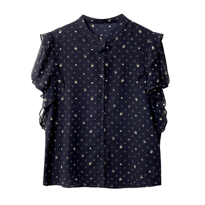 Moda O-Collo Stampato Increspature Polka Dot Camicie Abbigliamento donna 2025 Estate Nuovo Allentato Manica corta All-match Top Camicette coreane