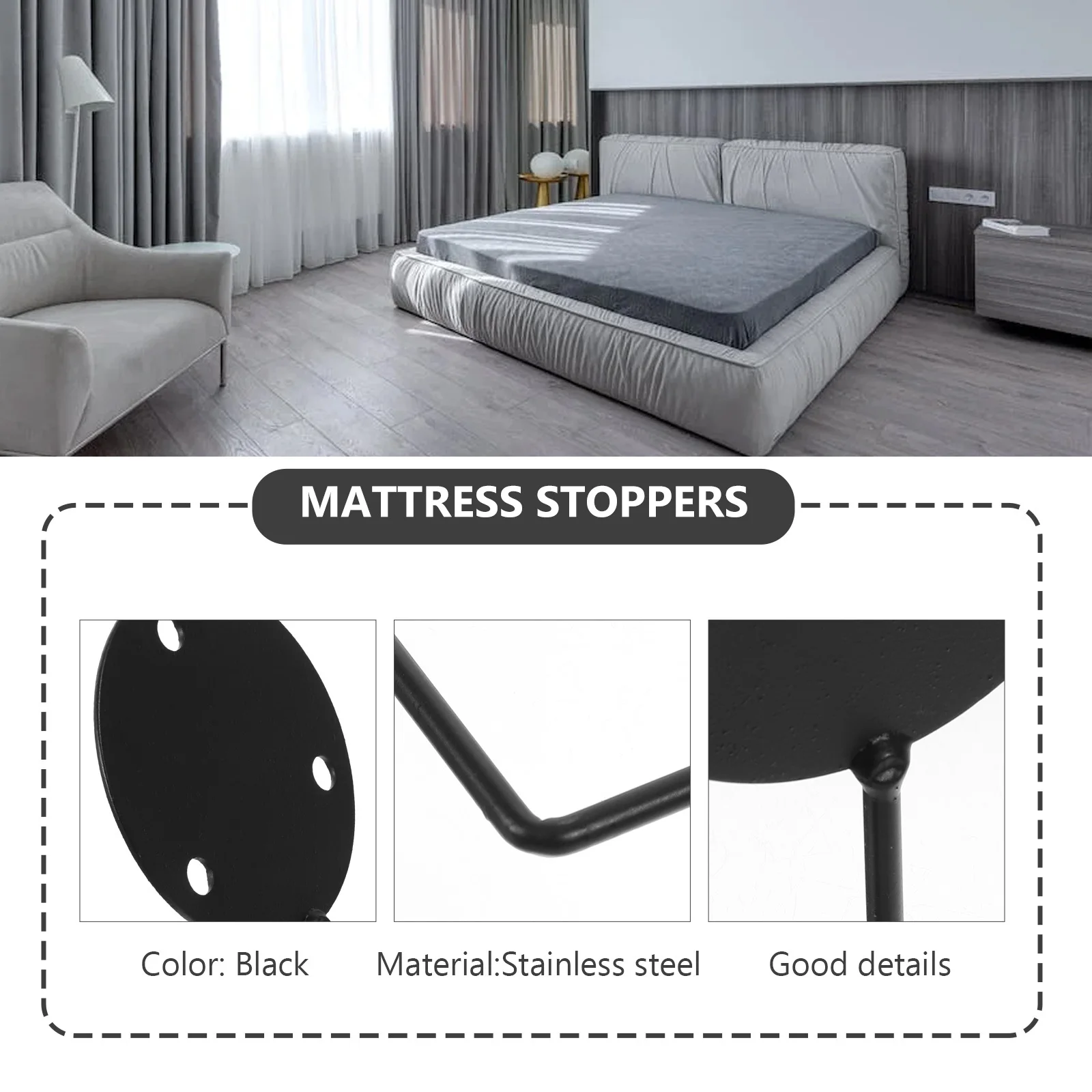 

4Pcs Mattress Retainer Metal Anti-Slide Bracket for Bed Frame Non Slip Gripper Sturdy Fastener Mattress Slide Stopper