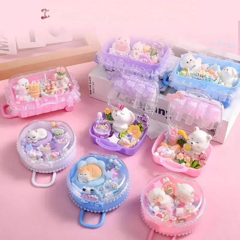 New DIY Miniature Landscape Suitcase Craft Kit - Food Play Dessert Cake Simulation Cream Glue Kids Creative Handmade Toy Set