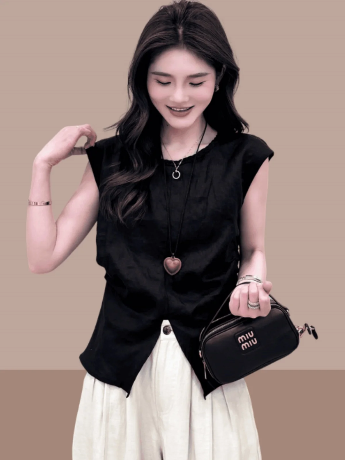 

Retro Cotton Linen Sleeveless Outerwear Women's Shirt 2024 Summer High-End Feeling Small Slit Trendy Vest Shirt