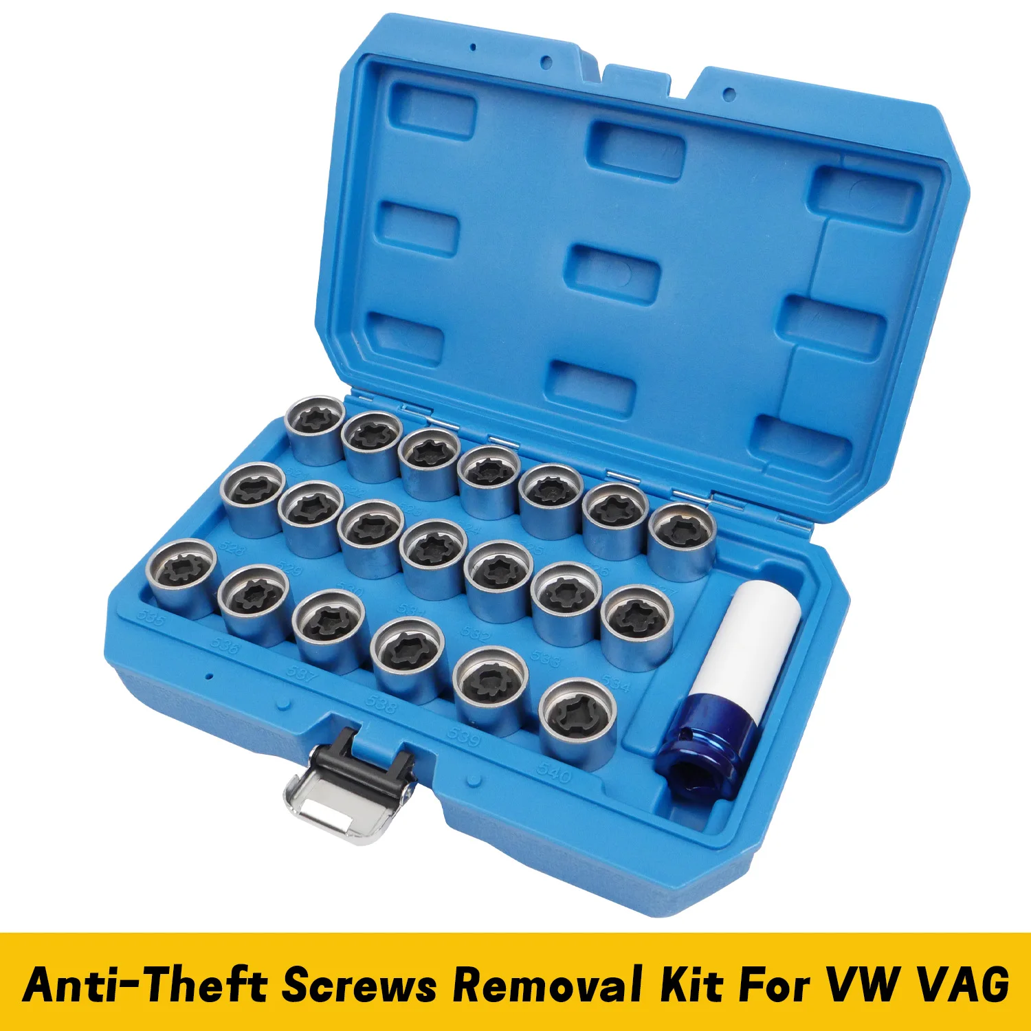 Anti-Theft Screw Disassembly Tool Key Sleeve For VW Car Tire Wheel Locking Nut Key Kit 521-540,21pcs,VT13941C