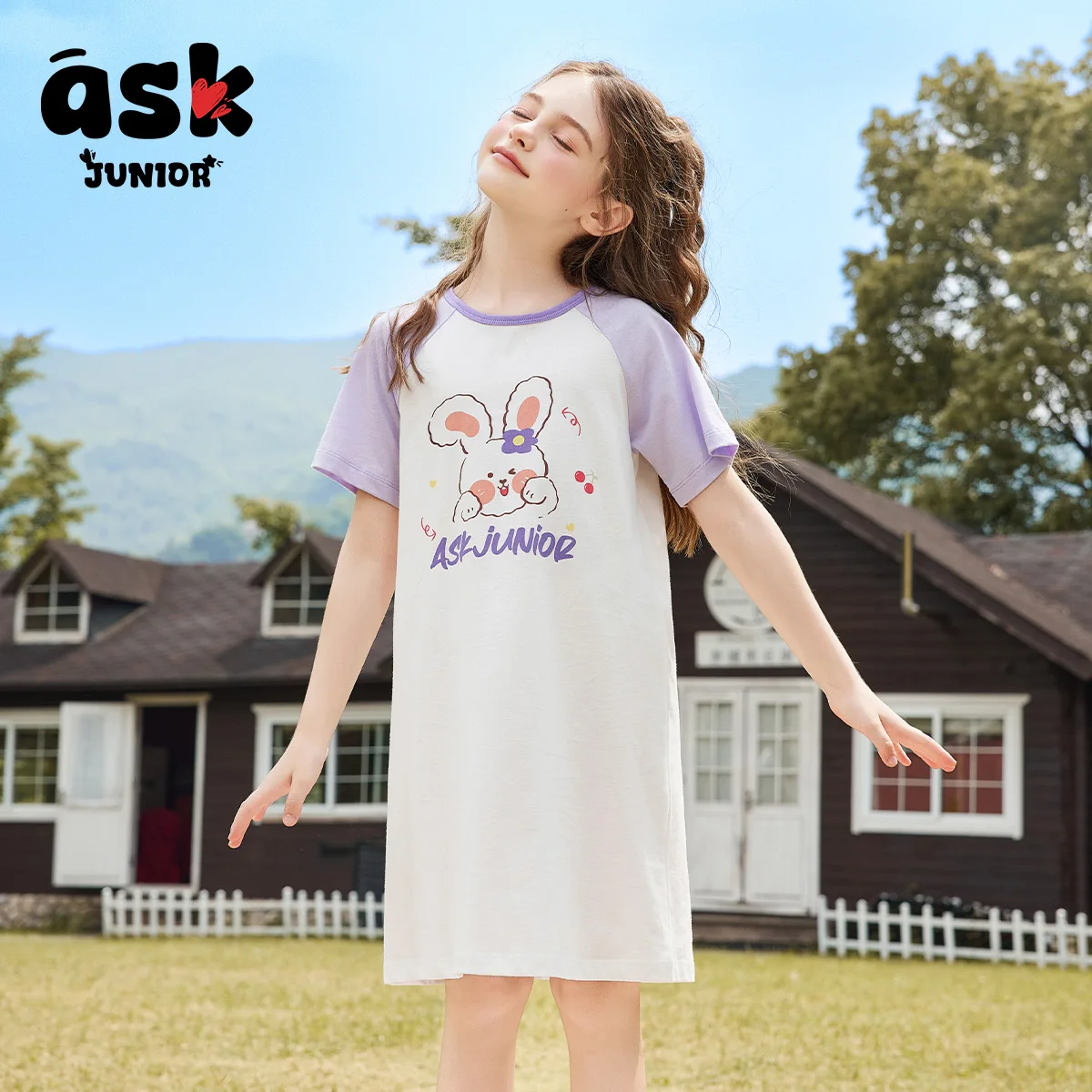 7A ملابس نوم للفتيات مضادة للبكتيريا، تي شيرت صيفي مكيف، تنورة ماصة للرطوبة، فستان نوم قابل للتنفس #3