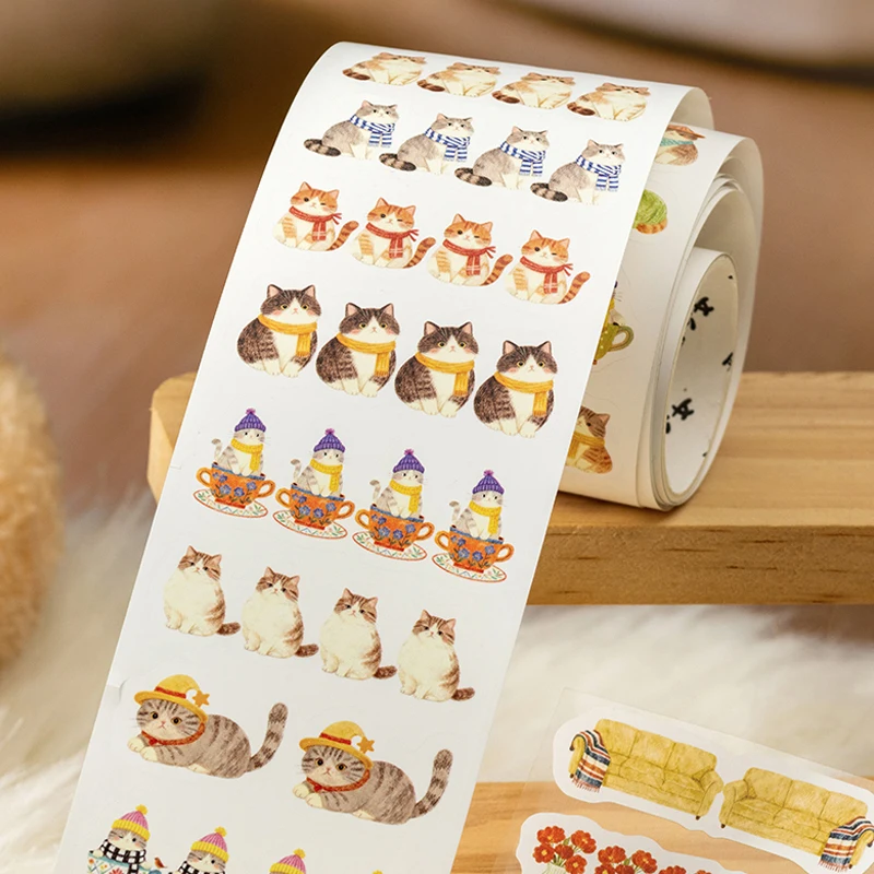 Mr.Paper 200cm/Rolle Katzenhaus-Zeitserien-Stanzband, Kawaii Katzen- & Bäckerei-Dekor für Tagebuch, Scrapbook, DIY, Handyhüllen-Dekoration