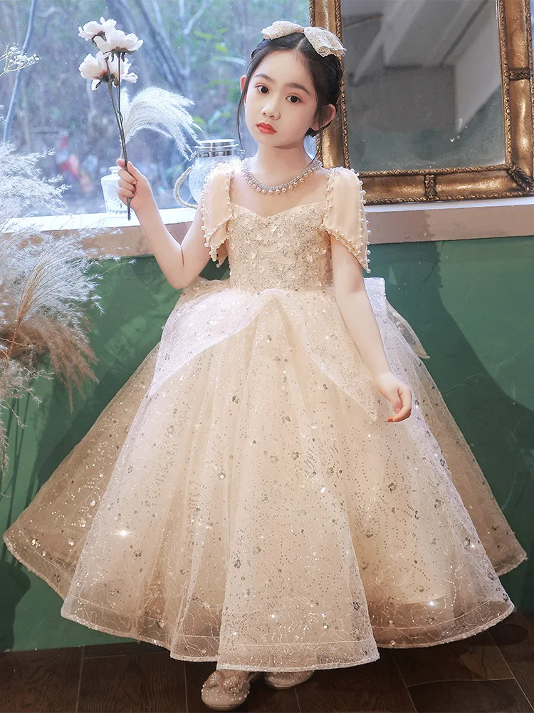 

Подиумное платье, вечернее платье для девочек, платье принцессы, пышное марлевое платье с цветочным узором для девочек, детское платье для выступлений на фортепиано, весеннее платье