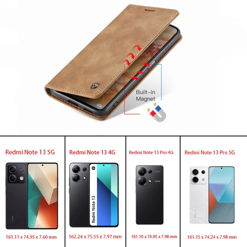 Case For Redmi Note 13 12 Pro Plus Magnetic Flip Leather Wallet Phone Hoesje Cover For Xiaomi Redmi 13C Note 8 9 10 11 12 13 Pro