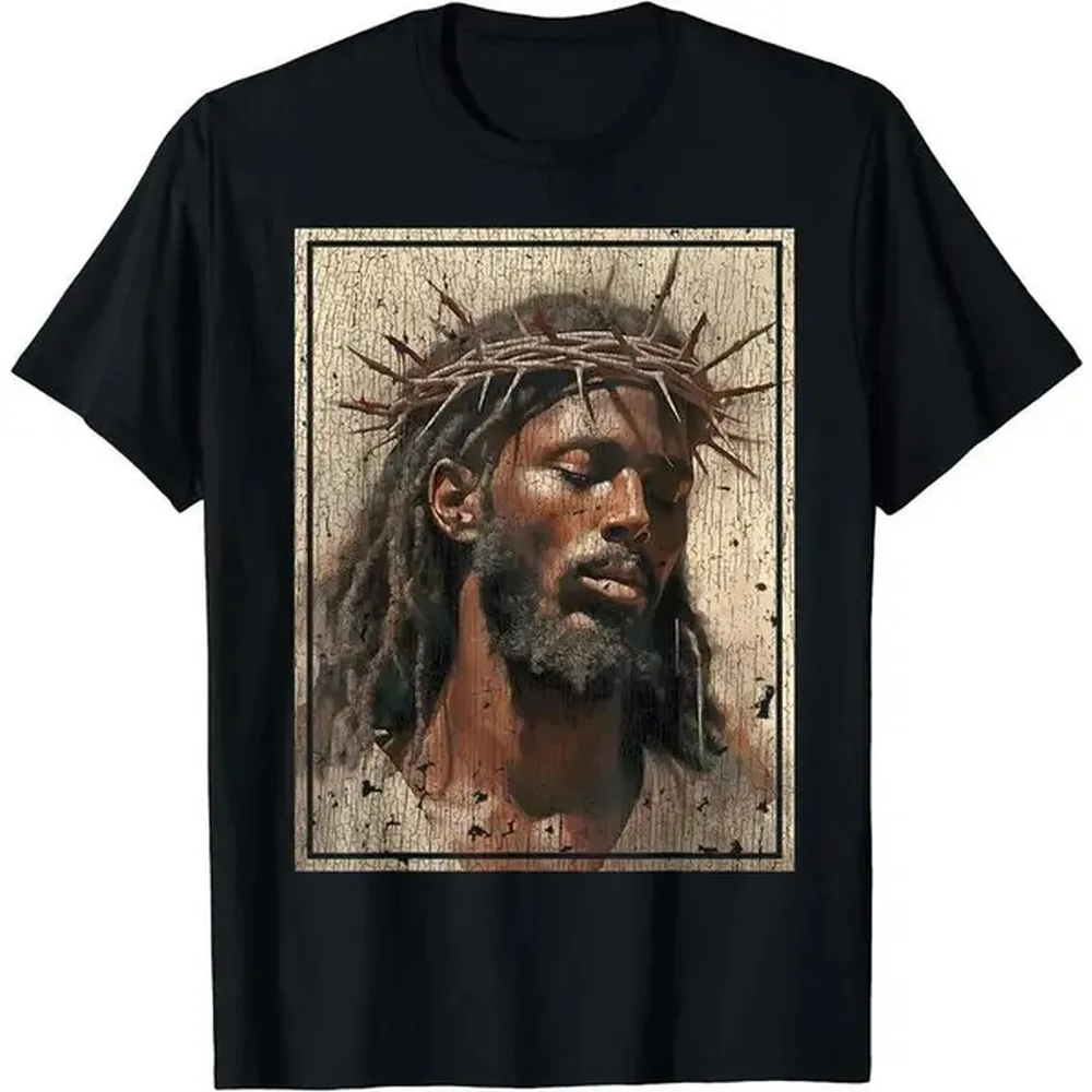 100% Cotton 100% Cotton Black Jesus Shirt Face Of Jesus Cross With Crown Of Thorns TShirt Tee Golf Gift T-Shirt For Men And Women