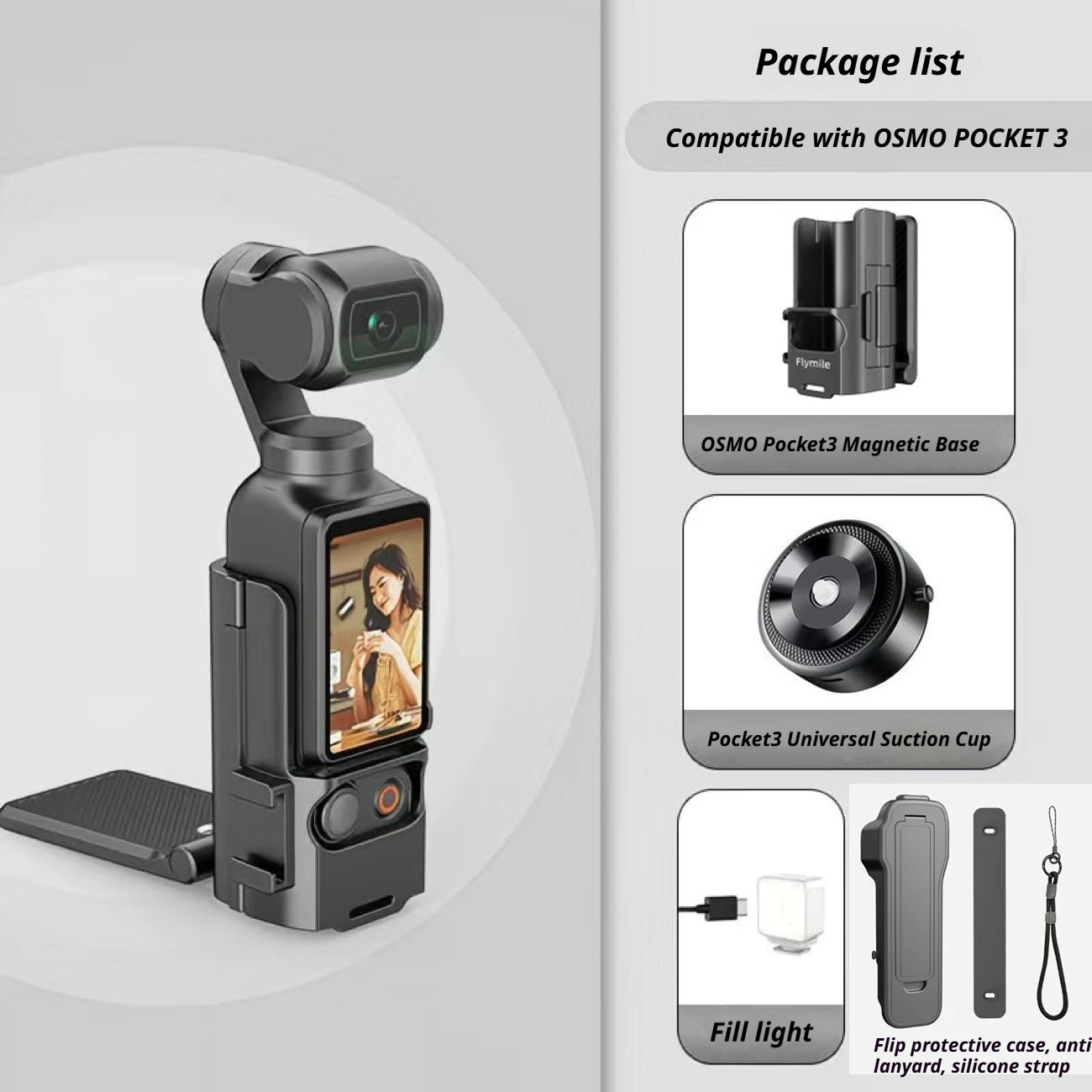 

Flymile Magnetic Mount for DJI OSMO Pocket 3 Clip Holder Cycling/V-log/Tabletop Base Adjustment Camera Accessories