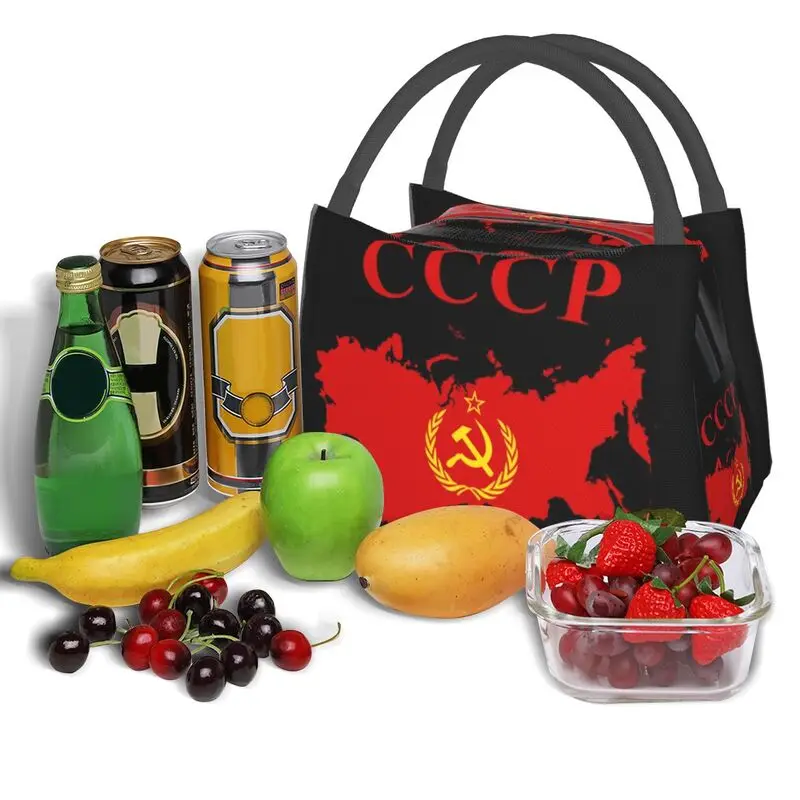 Sovjet Union Map Cccp Ussr Hamer En Sikkel Rode Ster Geïsoleerde Lunch Tas Voor School Kantoor Draagbare Thermische Koeler Bento Box