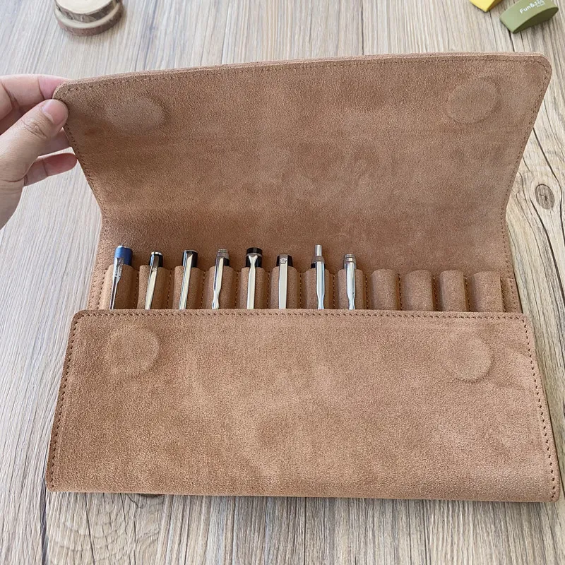 12 Piece Set Of Genuine Leather Pen Bag, Retro Cowhide Multifunctional Stationery Storage Box 28x18.5cm