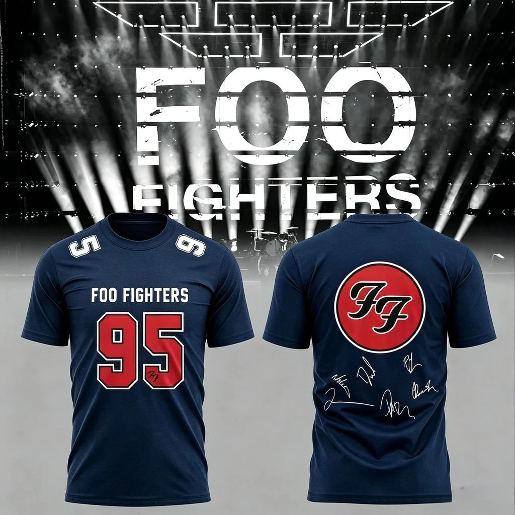 2026 Foo Fighters 95 Number Signature Jersey T-shirt Print Rock Band Concert Tour Merch Suitable for Both Adults and Children