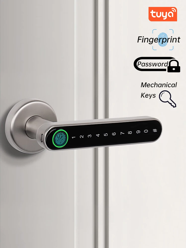 KAK Smart Fingerprint Door Lock Black Biometric Door Lock Password Keyless Entry Door Lock with Handle Security Door Hardware