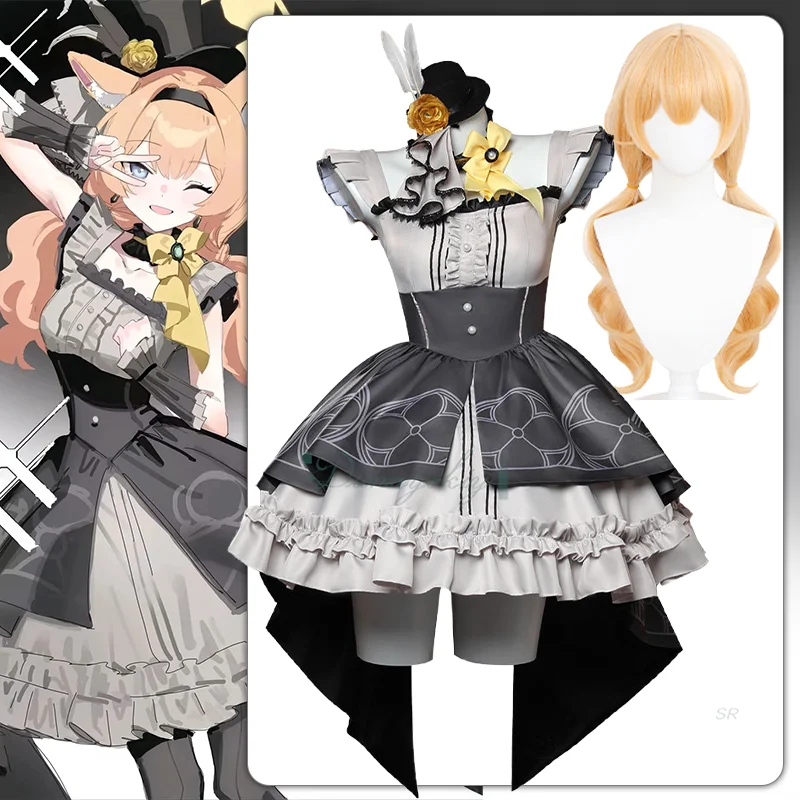 

Костюм для косплея Iochi Mari, синий архив, платье Лолиты, парик, наряд с ушками, униформа в комплекте для женщин и девочек, праздничная одежда на Хэллоуин