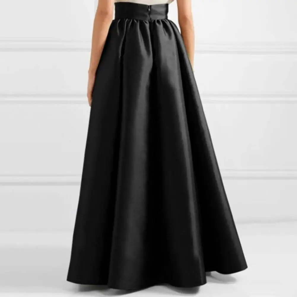 

Women High Waist Skirt Elegant Vintage Satin Maxi Skirt with High Waist Pockets for Women A-line Floor Length Solid Color Robe