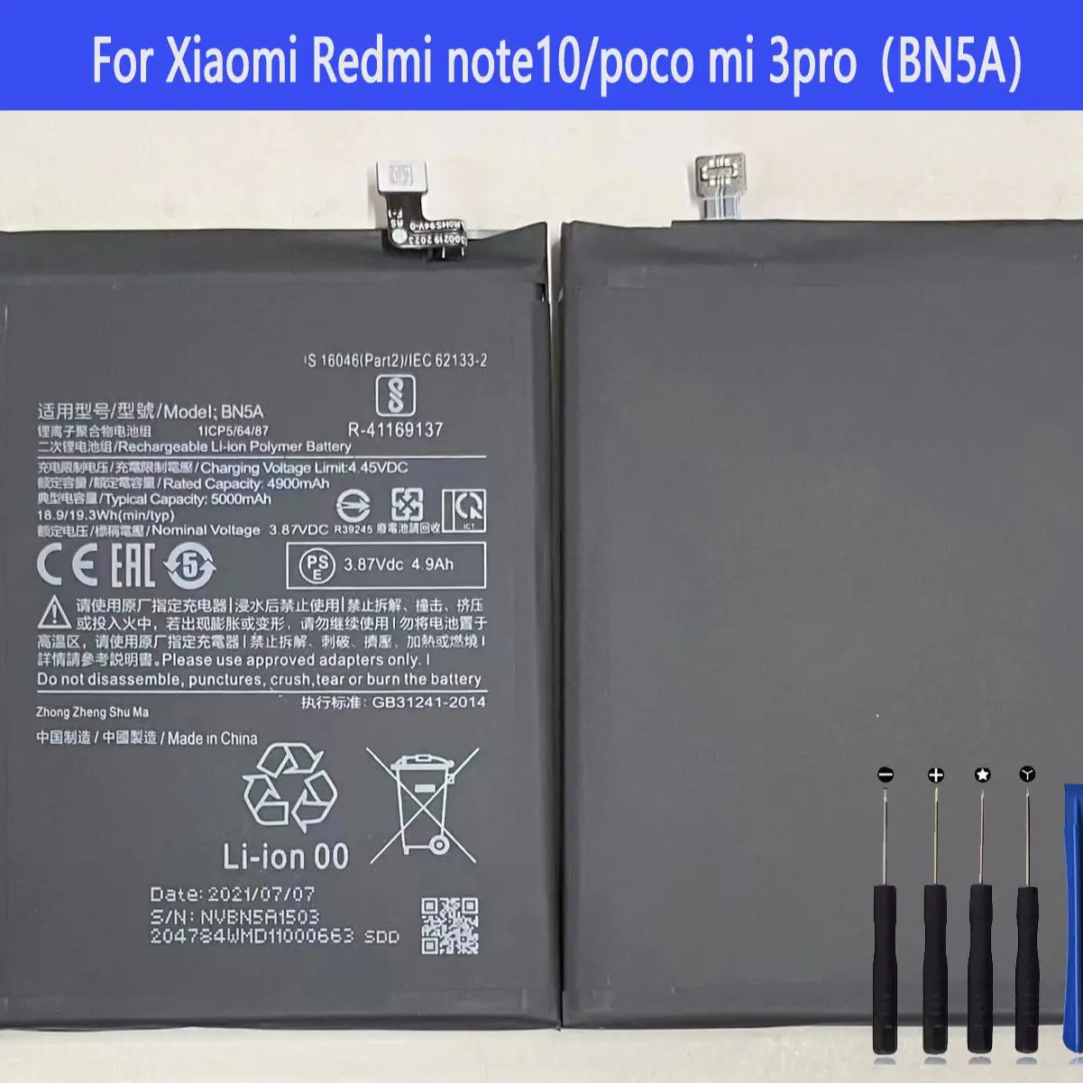 BN5A Battery For xiaomi redmi note10/poco mi 3pro Repair Part Original Capacity Mobile Phone Batteries Bateria