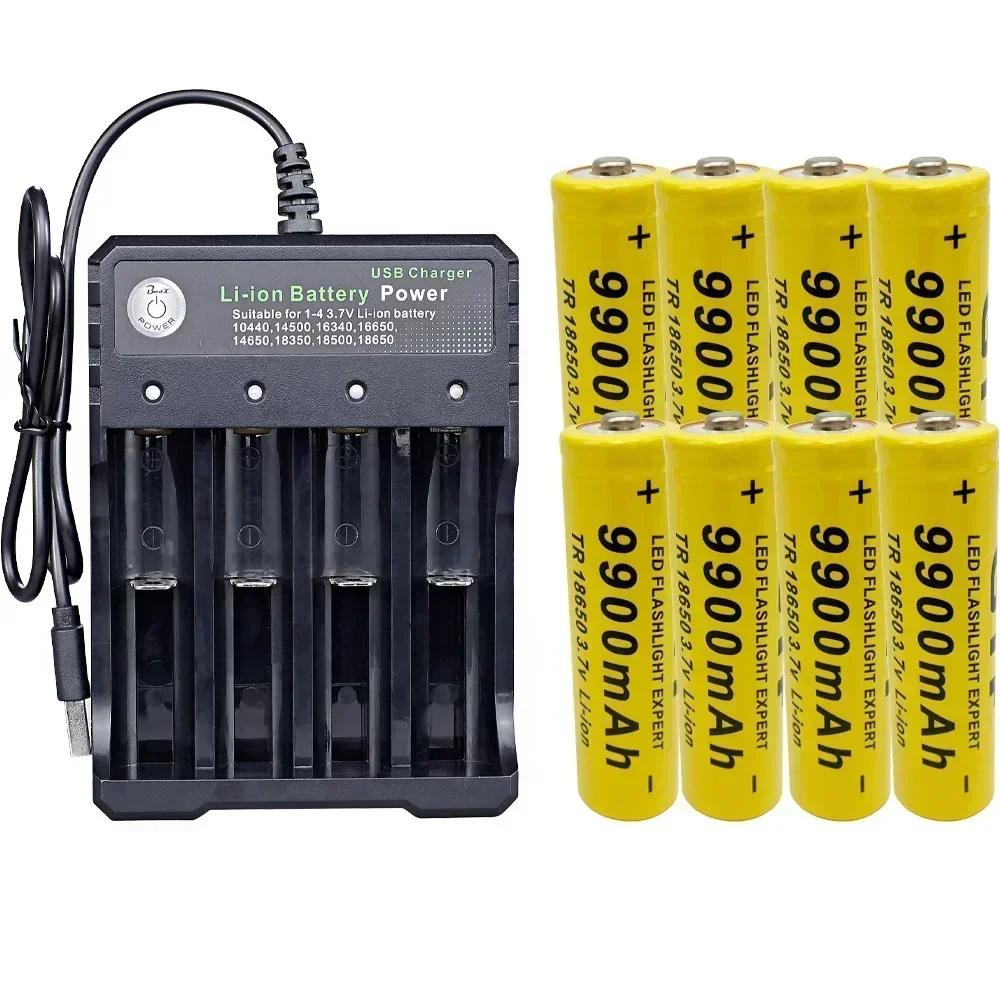 100% New 18650 3.7V 9900mAh Rechargeable Lion Battery High Capacity Over 3500mAh For LED Flash Light Wholesale With USB Charge