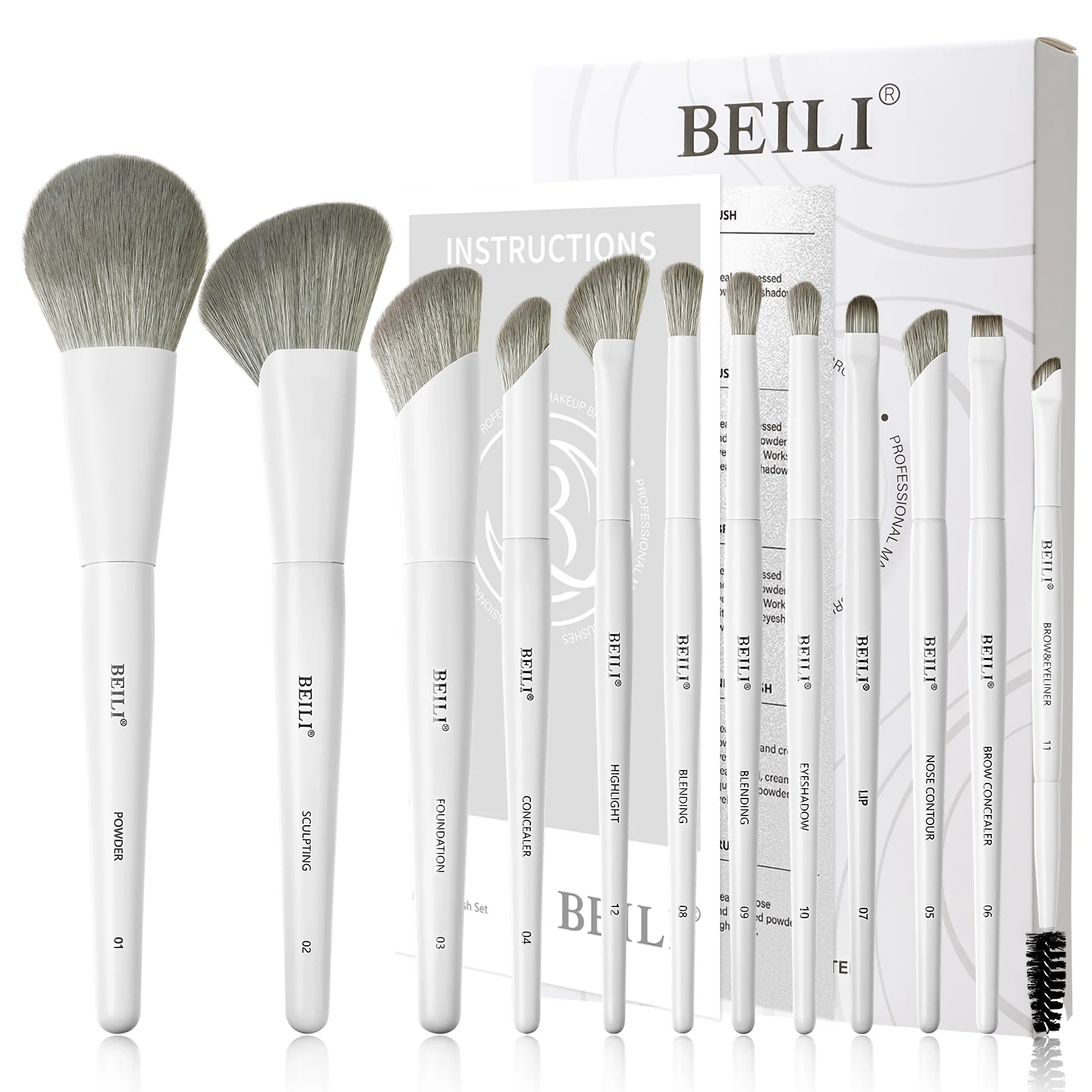 BEILI ヴィーガンプロフェッショナルメイクブラシセット 12 個トウモロコシ竹シルクアングルパウダーファンデーションアイシャドウアイライナーブラシ化粧品