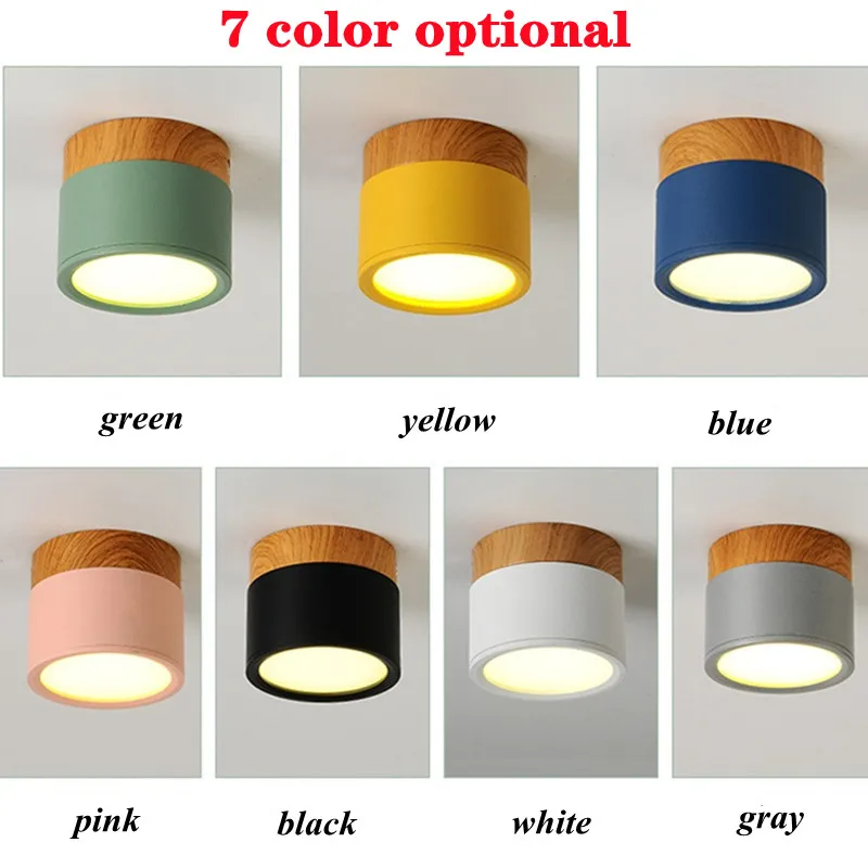 Fashion Macaroon LED Downlight dimmable 7W 10W 12W 15W Ceiling Nordic Wood Grain Spotlight AC85-265V Three-color variable light