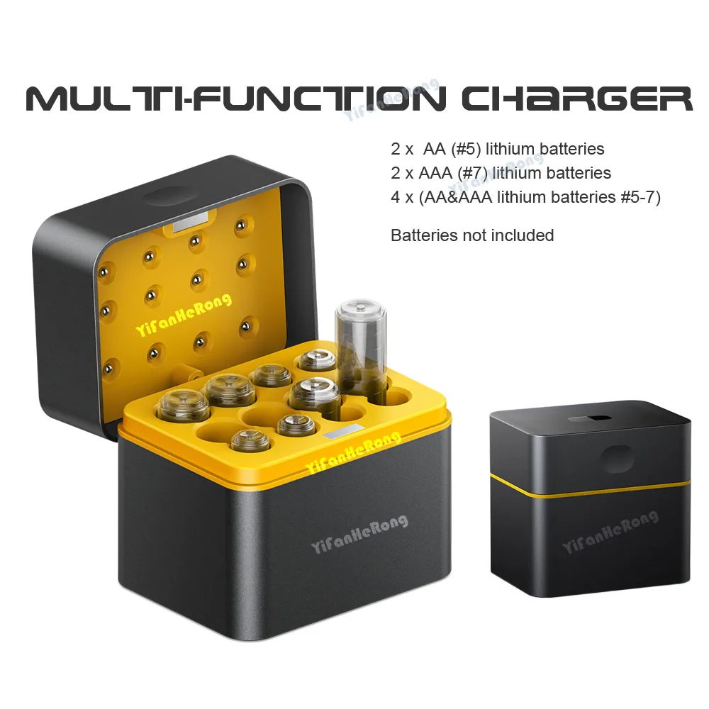 

AAAAA Battery Charging Case Charger for 5/7 Size AA AAA Lithium Batteries 1.5V Fast Charging Storage Box with USB C Input