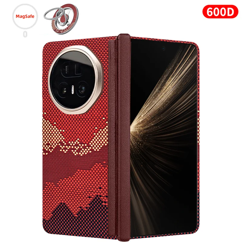Etui do Honor Magic V5/Magic V6, 600D, włókno aramidowe Kevlar, tkanina z włókna węglowego, ultracienkie, twarde, magnetyczne, czarne, smukłe, lekkie, czerwone. — zdjęcie produktu 7
