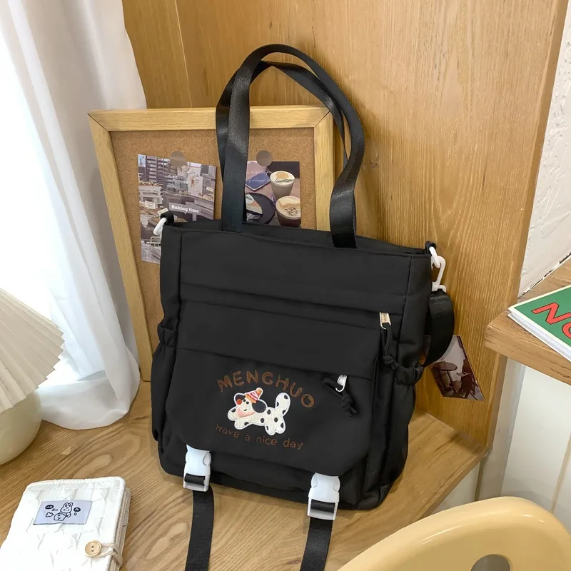 

Женские сумки на плечо с вышивкой из мультфильма собаки, милая большая вместительная сумка через плечо с несколькими карманами, студенческая сумка для книг