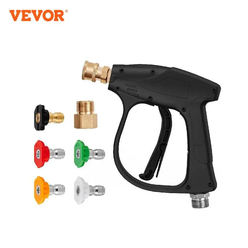 VEVOR Short Pressure Washer Gun 4350 PSI High Power Outlet Hose Connector Foam Gun 5 Color Quick Connect Nozzles