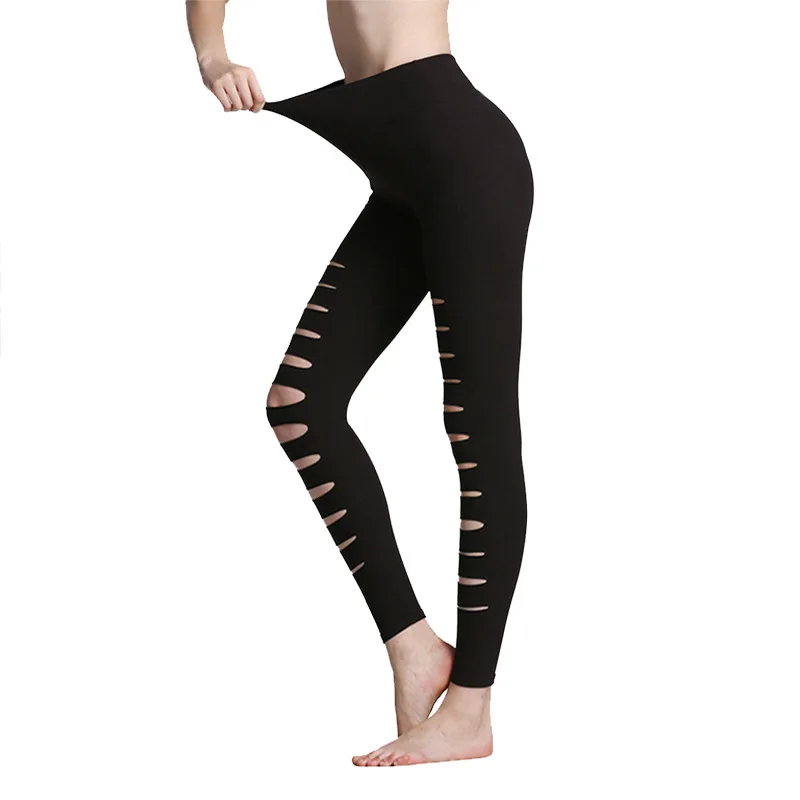 Leggings con agujeros ahuecados para mujer, pantalones ajustados de cintura alta, levantamiento de cadera, Yoga, baile deportivo, correr