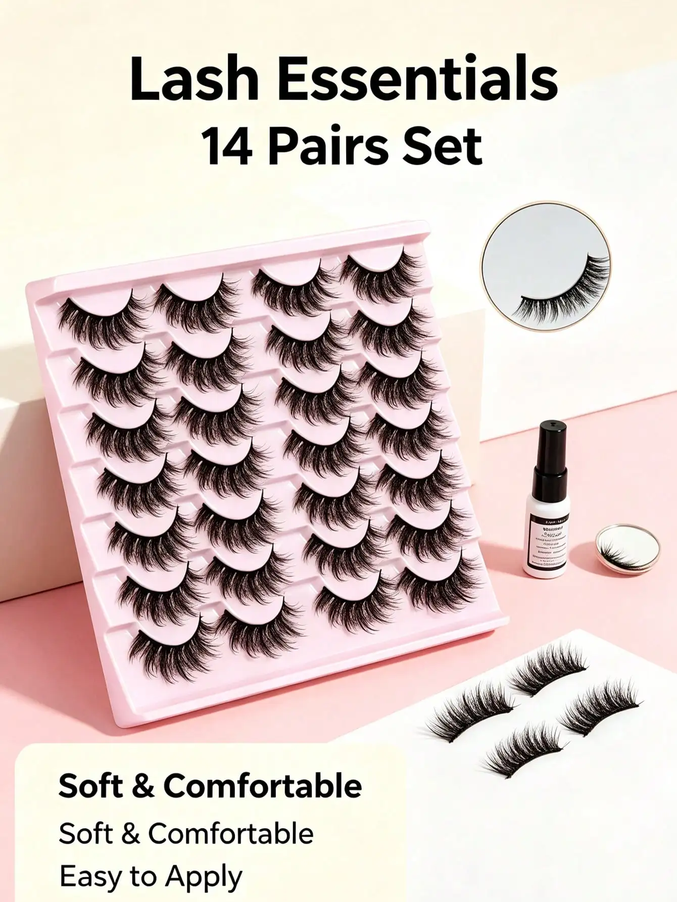 14 Paar künstliche Wimpern, natürliche Kunstnerzwimpern, flauschige, federnde Katzenaugen-Wimpern, 14 mm, 3D-Volumen-Streifen-Wimpern, Packung – Detail 5