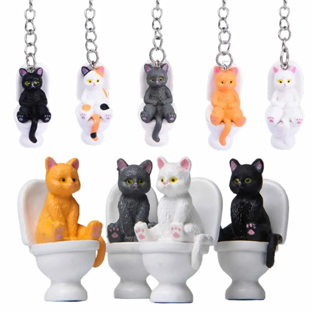 Creative Cartoon Toilet Cat Keychain Funny Toy Animal Key Ring for Women Men DIY Car Handbag Phone Case Pendant Accessories Gift