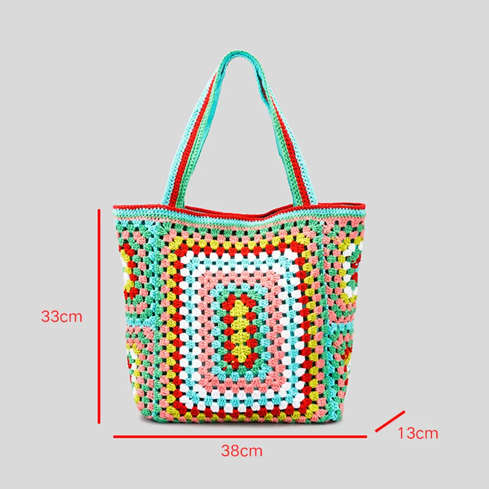 Crochet Handbag Bohemian Women Shoulder Bags Knitting Large Capacity Tote Bag Casual Lady Big Shopper Purses Summer Beach Bags