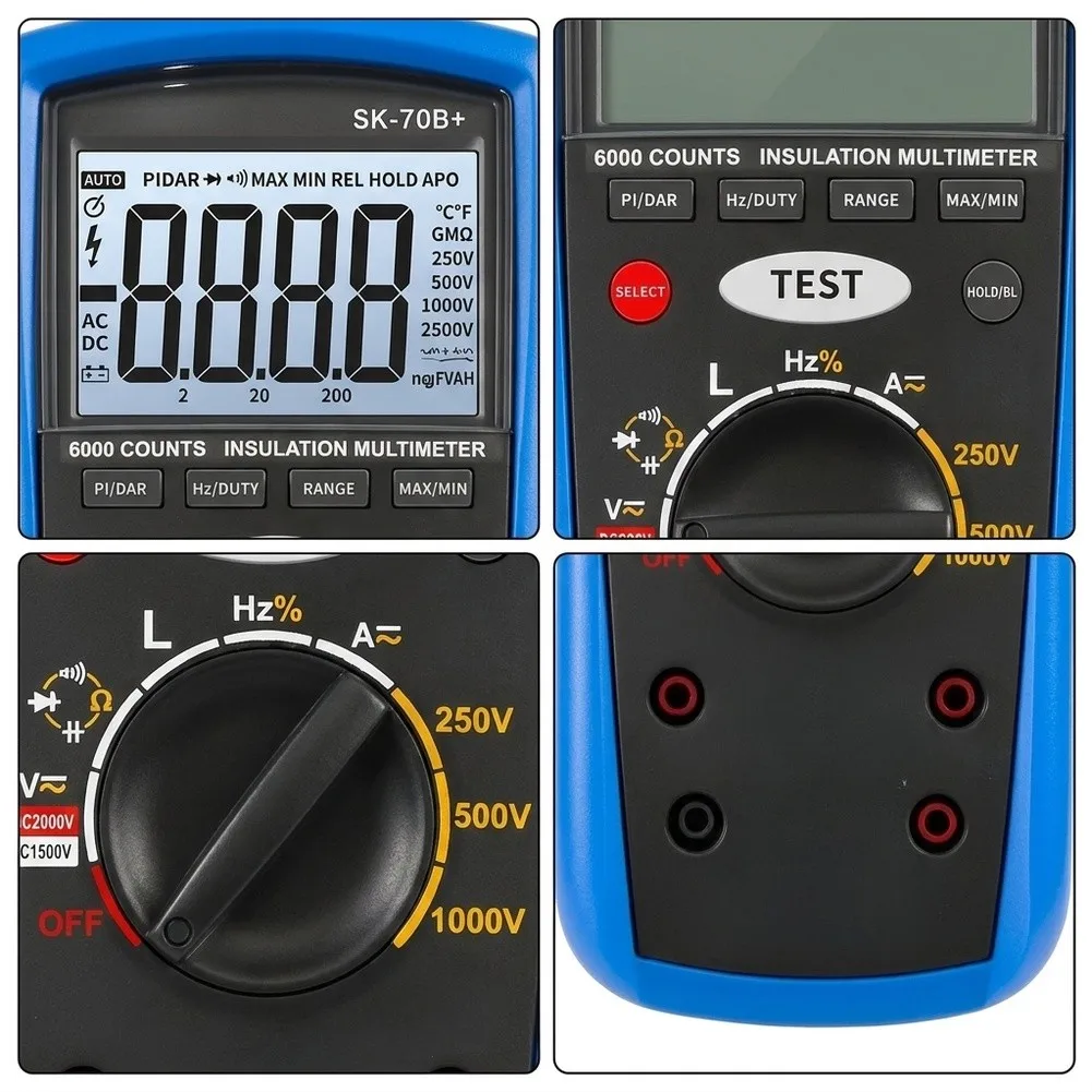 Insulation Resistance Tester and Digital Multimeter Combined SK-70B+ 6000 Counts CAT III 1000V for Field Electrical Diagnostics
