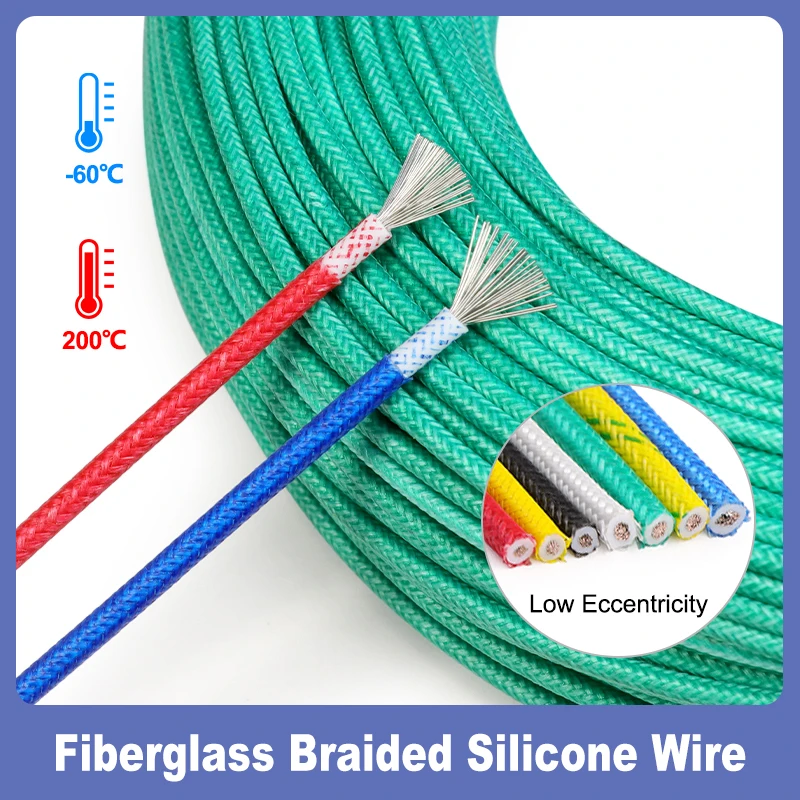 

1/5/10M Fiberglass Braided High Temperature Wire Silicone Rubber Insulation Warm Floor Heat Element Tinned Copper Electric Cable