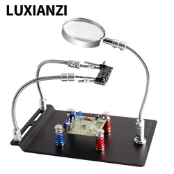 LUXIANZI-Clip de fijación de placa PCB con Base magnética, herramienta de reparación de soldadura de tercera mano, brazo Flexible, 3xlupa