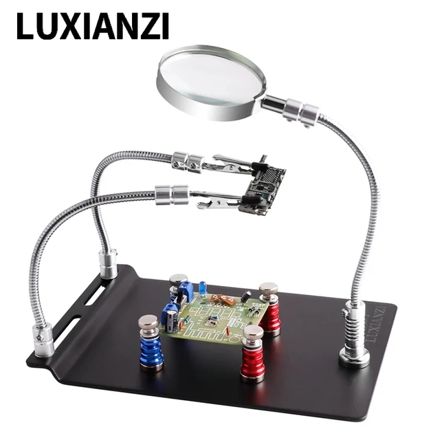 LUXIANZI lutowania pomocna dłoń płytka drukowana zacisk mocujący z podstawa magnetyczna 3XMagnifier elastyczne ramię trzecia ręka narzędzie naprawcze do spawania