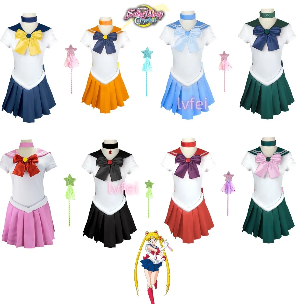 Anime Sailor Moon przebranie na karnawał Tsukino Usagi jednolita sukienka stroje Cosplay żółta peruka Halloween karnawał Party kobiety dzieci