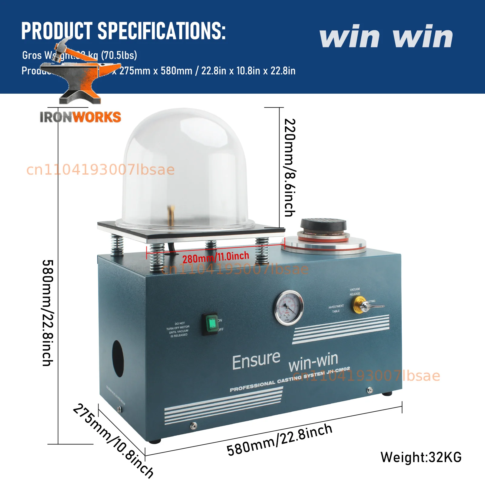 2L Jewelry Casting Machine - Vacuum Lost Wax Investment Casting Kit with 14x19cm Bell Jar & Precision Tools for Gold/Silver