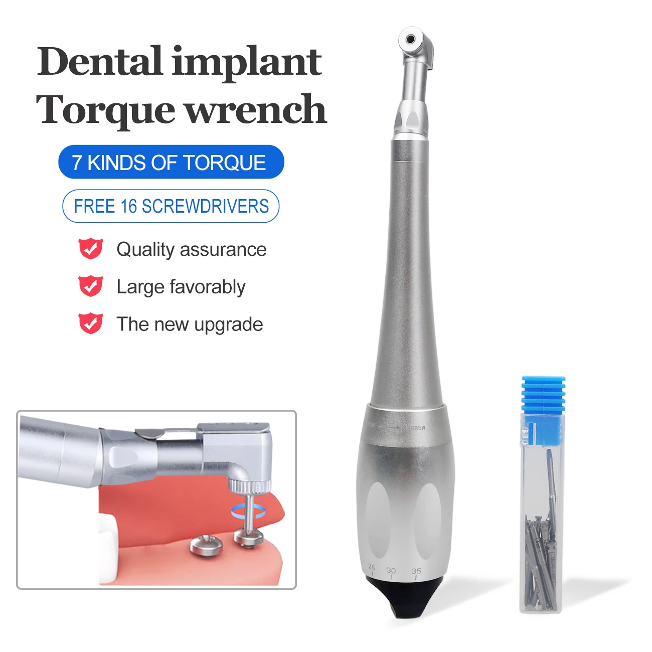 Dental Implant Torque Wrench Handpiece Ratchet Latch Head With 16PCS Drivers 5-35 N.cm 7 Torque Levels Dentist Dentistry Tools