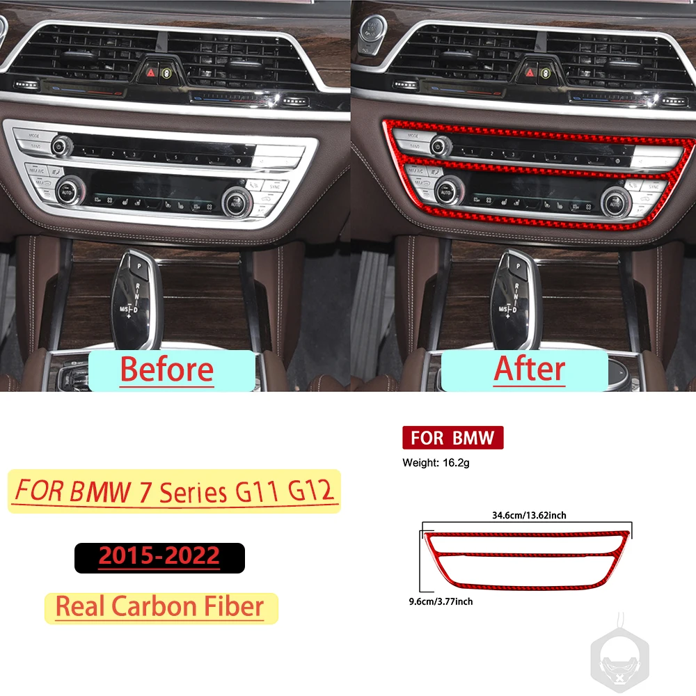 For BMW 7 Series G11 G12 2015–2022 Car Multimedia Frame Trim Red Real Soft Carbon Fiber Interior Accessories Decoration Sticker