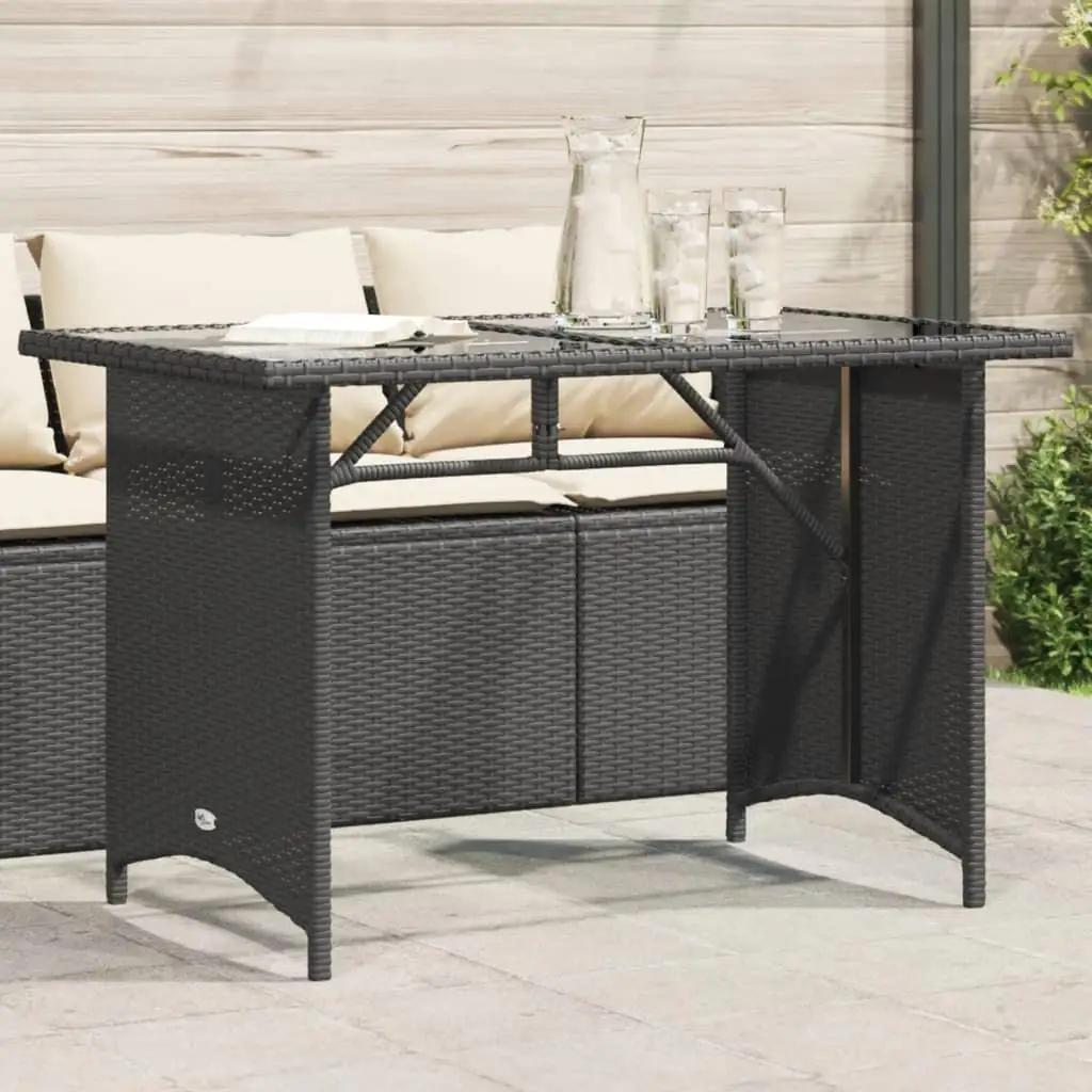 Outdoor Garden Table with Glass Top - Black Poly Rattan, 110x68x70 cm - Stylish Patio Furniture