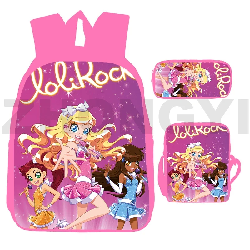 Sac à dos LoliRockstar pour filles, sac à dos en toile Anime, impression de dessin animé 3D, Harajuku LoliRock, adolescents roses Kawaii, ensemble de 3 pièces