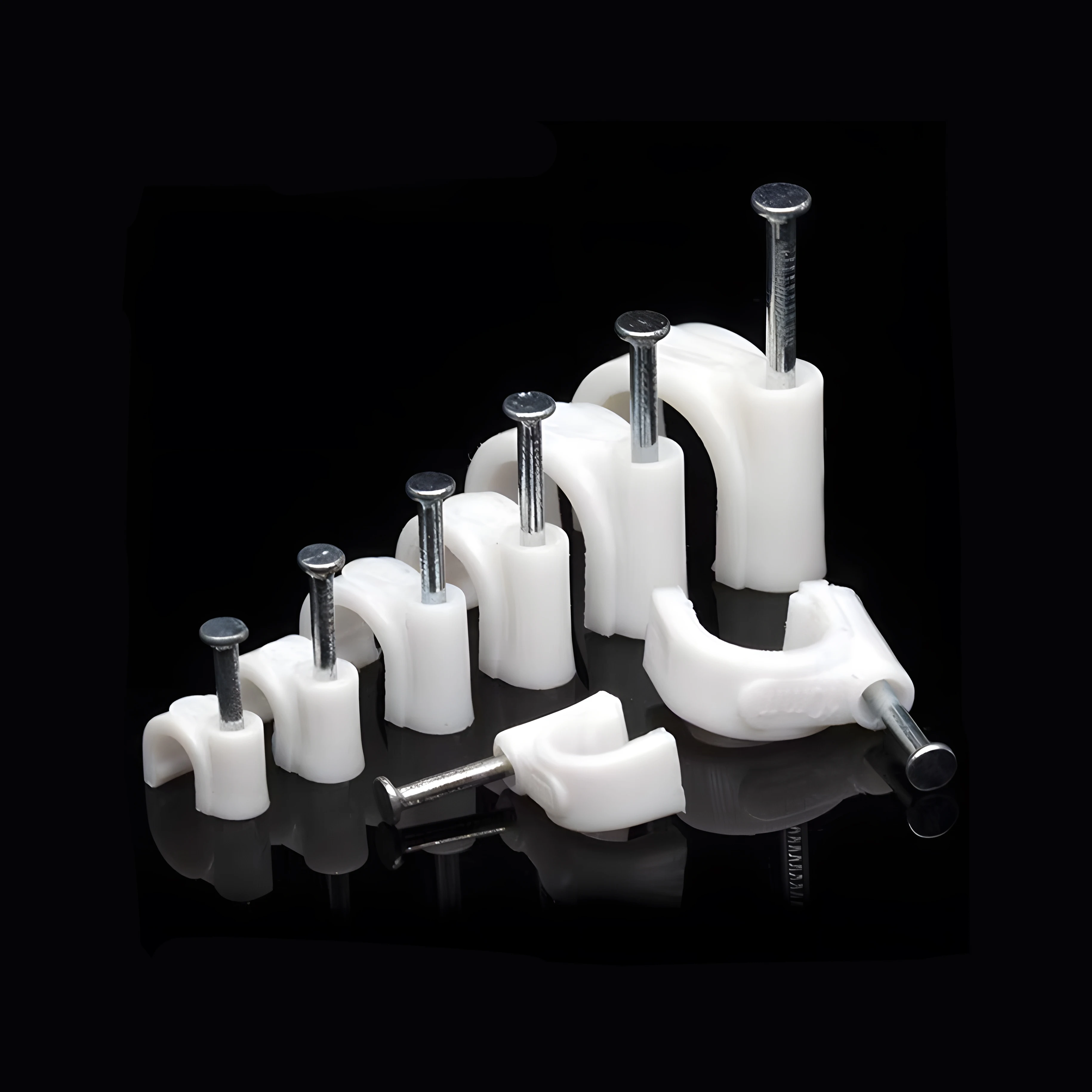 Round Cable Clips 4/5/6/7/8/9/10/12/14/16mm C Shaped Management Nylon Carbon Steel Nails Line Cord Tie Circle Wire Wall Holder