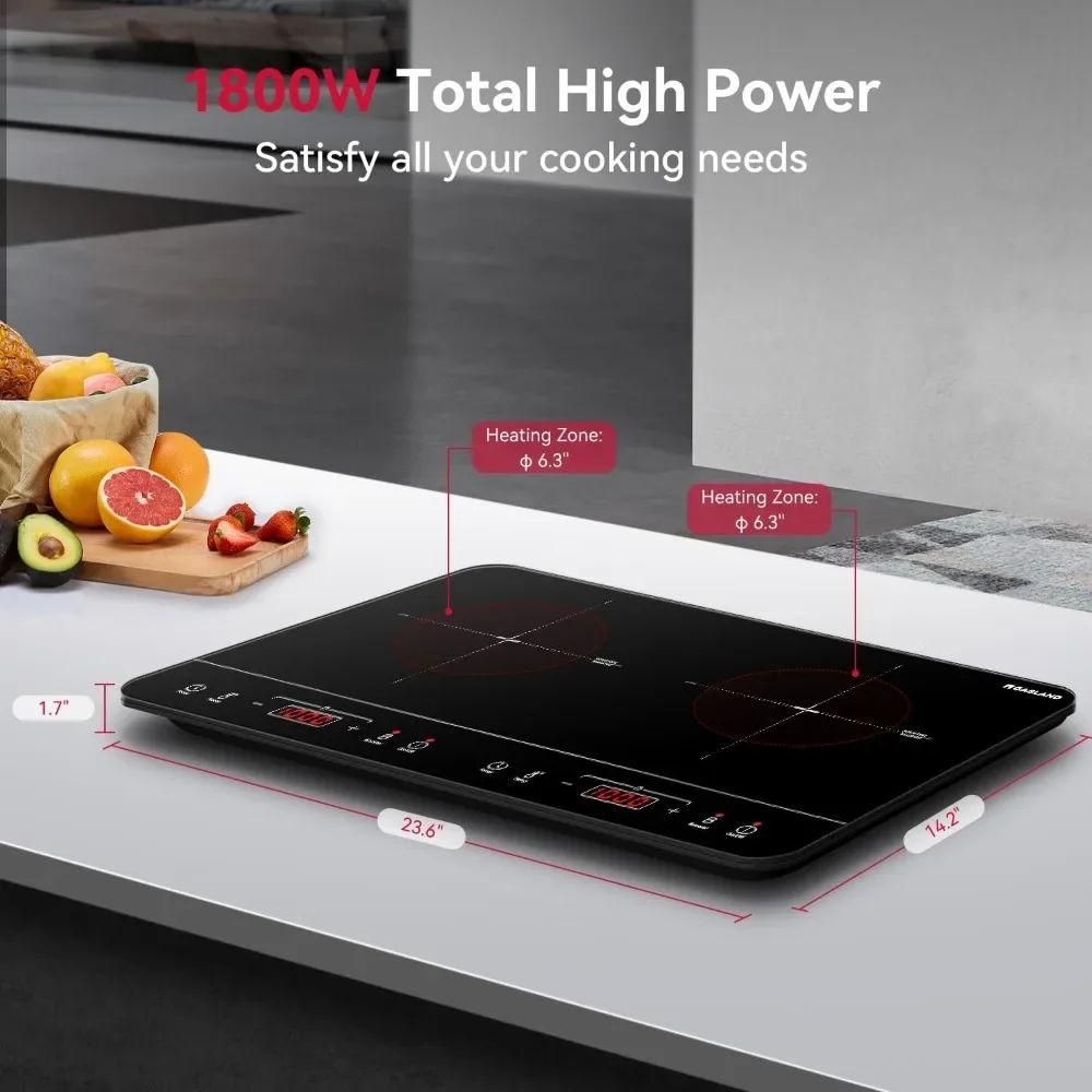 Portable Induction Cooktop 2 Burners,1800W Double Induction Cooktop with 10 Temperature 7 Power Settings,Child Safety Lock&Timer