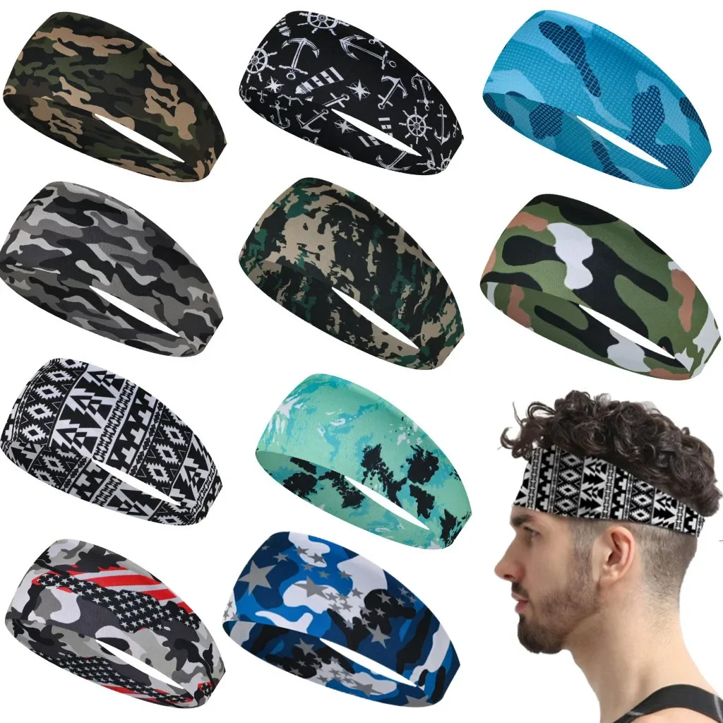 Sports Headband Men Women Printed Wide Sports Sweatband Stretch Elastic Fitness Gym Running Tennis Headwrap Yoga Hair Bands 1pc